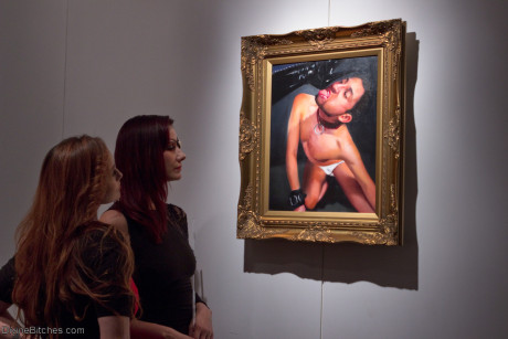 Femdom Bella Rossi shows her hot friend her hunky male subs & their humongous penises