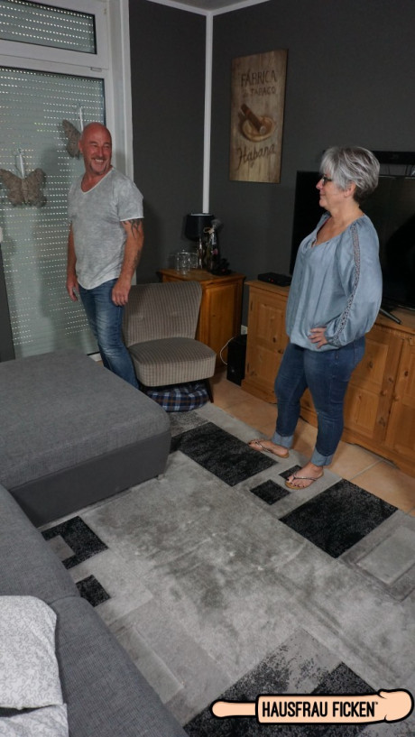 Chubby German grandma strips off jeans to pleasure fiance with bj & bang