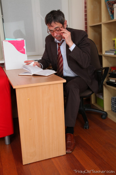 Skinny young Stella lures a senior teacher into a hardcore fuck in his office