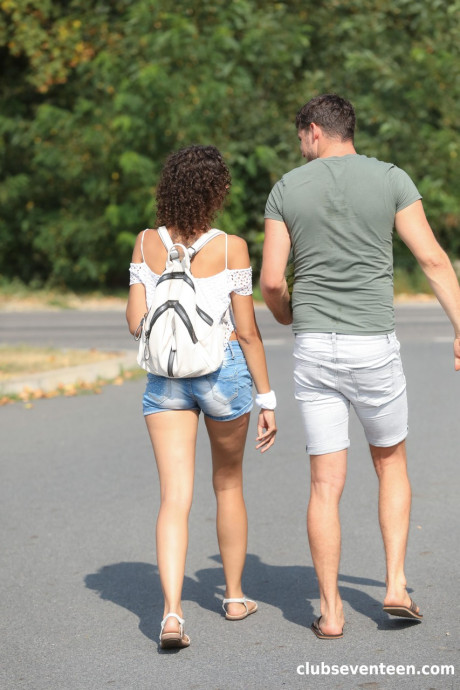 Curly haired teen Bunny Love gets stripped, banged & cummed at the picnic