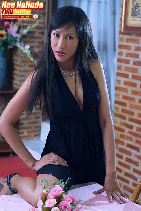 Gorgeous Thai bitch girl woman Nee Nalinda gets undressed on a dining table in high heels