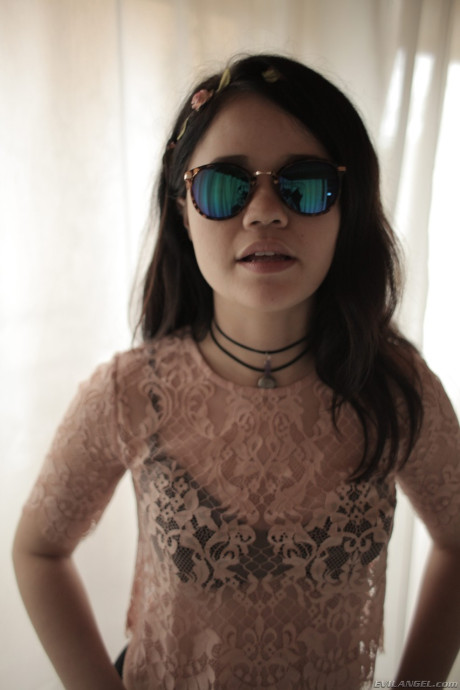 Petite girl woman with natural boobies Yhivi reveals her silky vagina & blows two rods