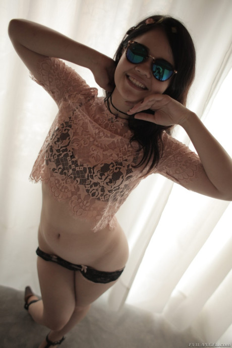 Petite girl woman with natural boobies Yhivi reveals her silky vagina & blows two rods