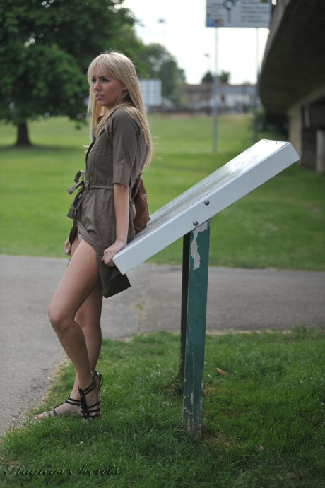 Gorgeous blonde Hayley Marie Coppin partakes in acts of public exhibitionism