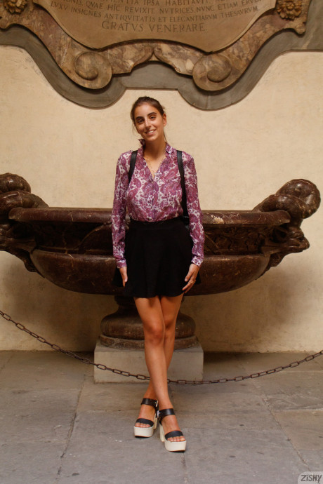 Italian beauty Aurora Morgenrote flashes her monstrous melons & ass in public