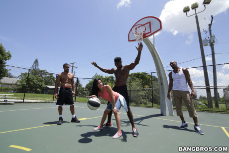 Skinny teen Michelle Martinez likes a dirty debauchery with black basketballers