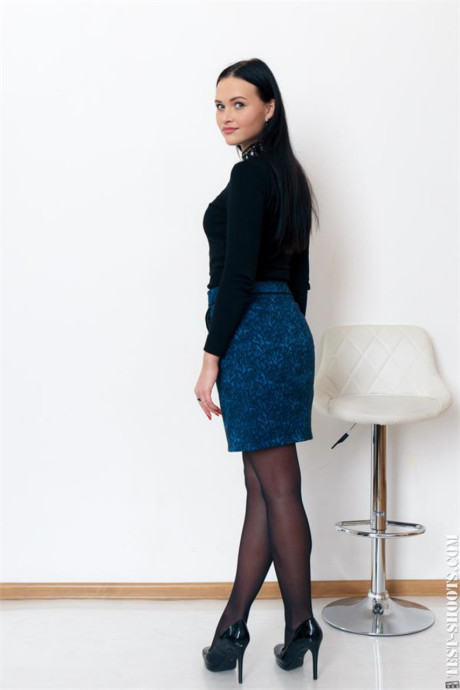 Stunning sweet babe Gabby Bella shows her gorgeous naked body wearing high heels