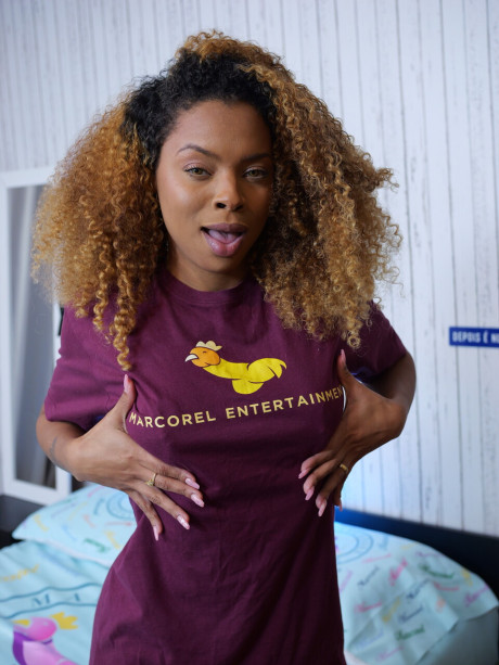 Black lady broad with curly hair partakes in interracial sex on a kitchenette table