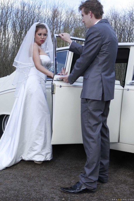 Pretty bride Donna Bell gets hammered by chauffeur in public on her wedding day