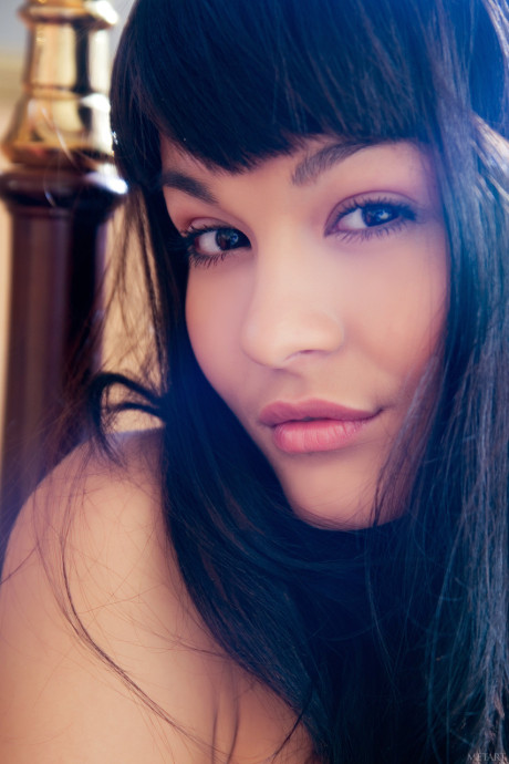 Teenie glamour bitch girlfriend girl with tiny breasts Shereen A flaunts her bush on a bannister