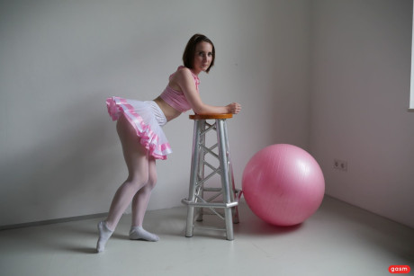 Brunette ballerina Lia Louise teases in her tutu & rides her dance instructor