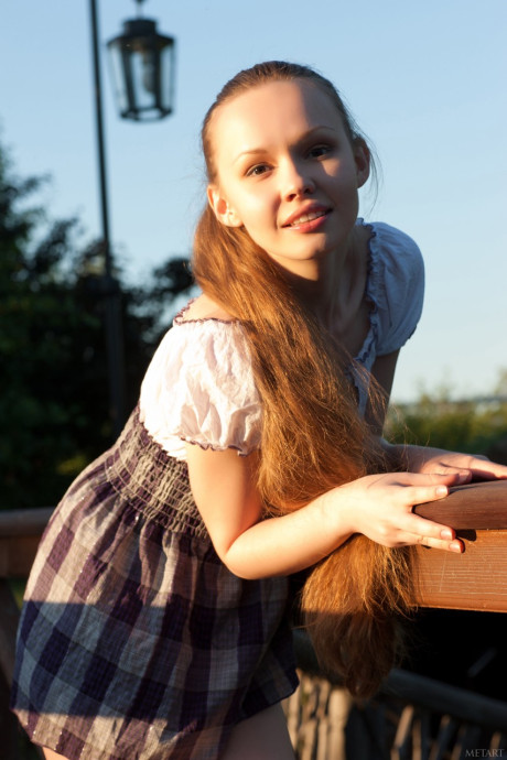 Alluring schoolgirl Virginia Sun doffs her uniform to show her petite body