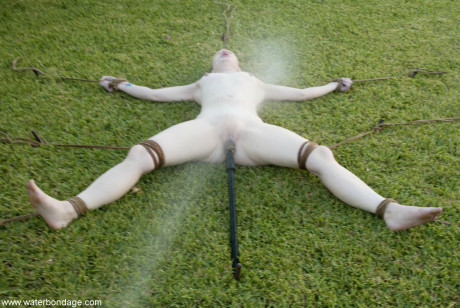 Bound slave whore girlfriend woman Madison fresh teenie gets her pierced snatch toyed outdoors