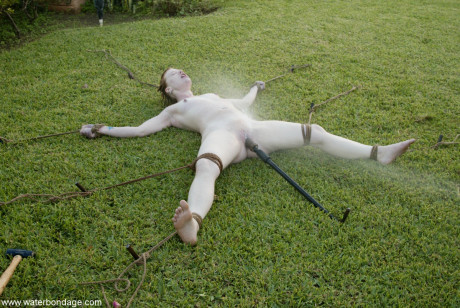 Bound slave whore girlfriend woman Madison fresh teenie gets her pierced snatch toyed outdoors