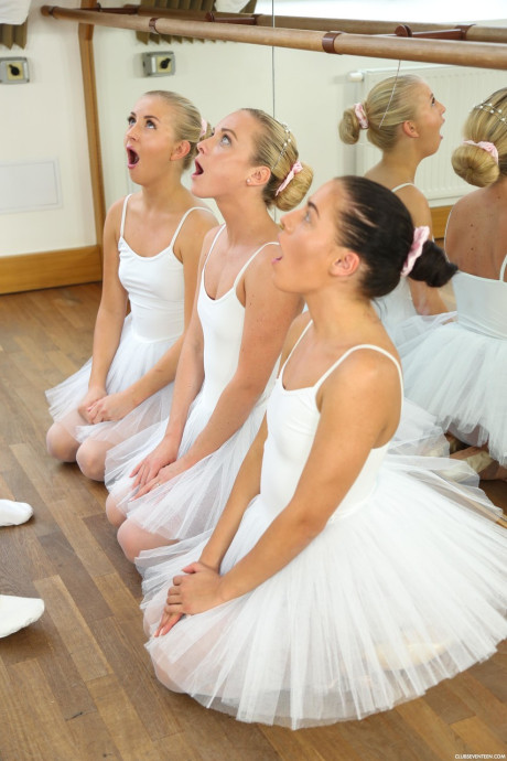 Pantyless ballerinas indulge in hot groupsex with their ballet teacher