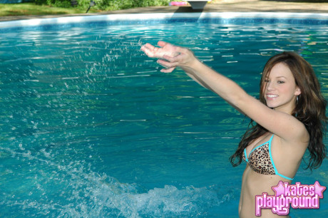 Teenie first timer models non nude in a string bikini out in the pool
