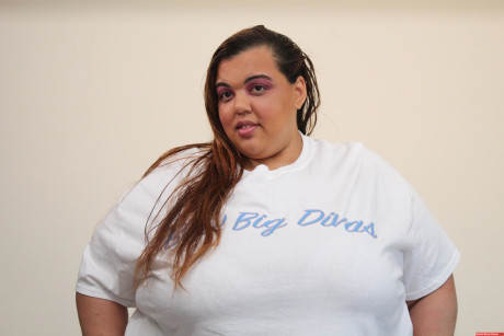 Amateur SSBBW Golden Bombshell slips lingerie over her behind crack