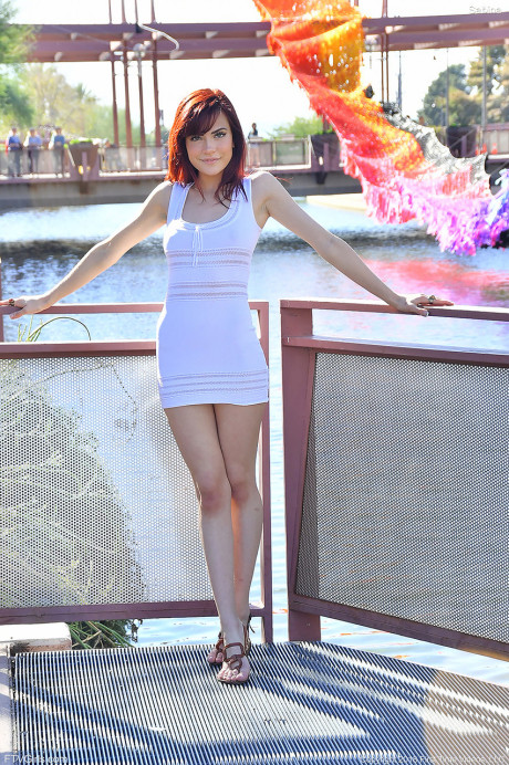 Shameless ginger Sabina strips tight dress in public & shows her sizzling body