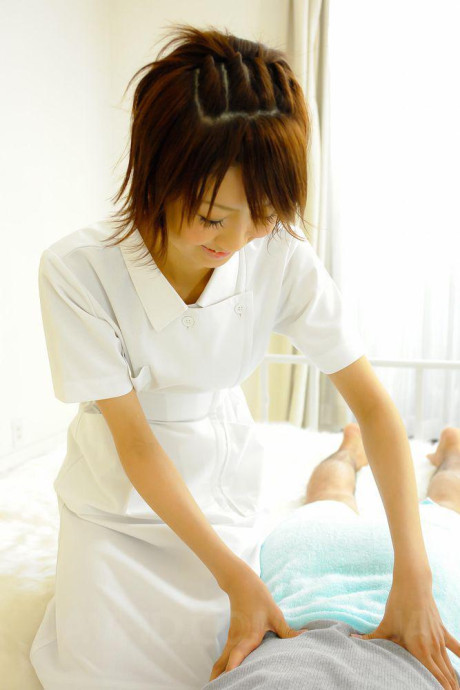 Thin Japanese nurse Miriya Hazuki pleasures a patient's stiff dick