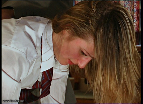 Misbehaving student gets bent over a fiance bf man knee for a hard spanking