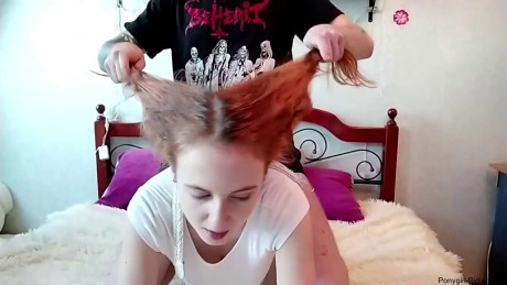 Babe lets her BF pull her hair & ride on her back in an amateur BDSM scene
