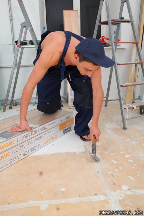 Young teenie skanks have a threesome with the general contractor from next-door