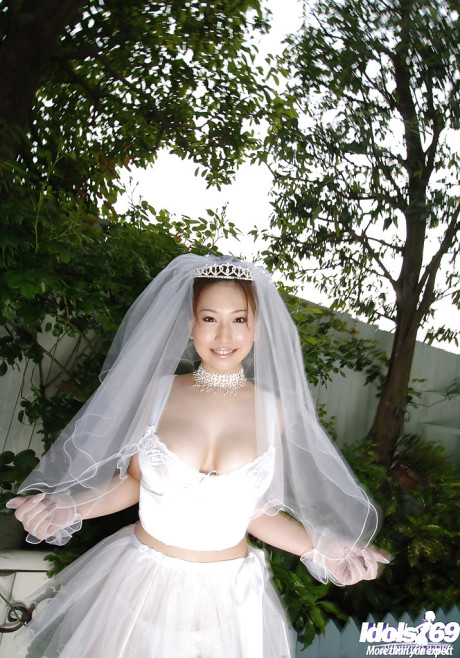 Monstrous busted oriental bride Ai Sayama stripping off her clothes