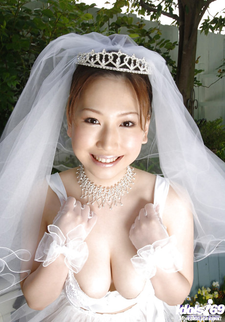 Monstrous busted oriental bride Ai Sayama stripping off her clothes