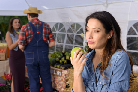 Stunning farmer's ex-wife Eva Lovia gets rammed at the vegetable market