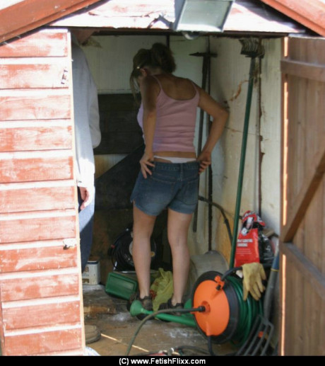 Caucasian whore GF woman is taken into a shed for a much-needed spanking