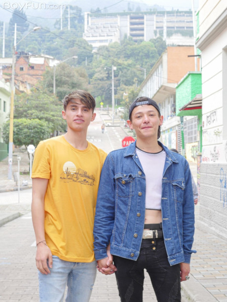 Fresh teenie boys have sex after catching sight of each other on a public sidewalk