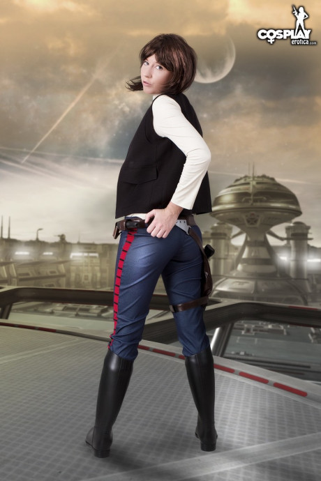 Ravishing brunette exposes her hard body during a cosplay scene