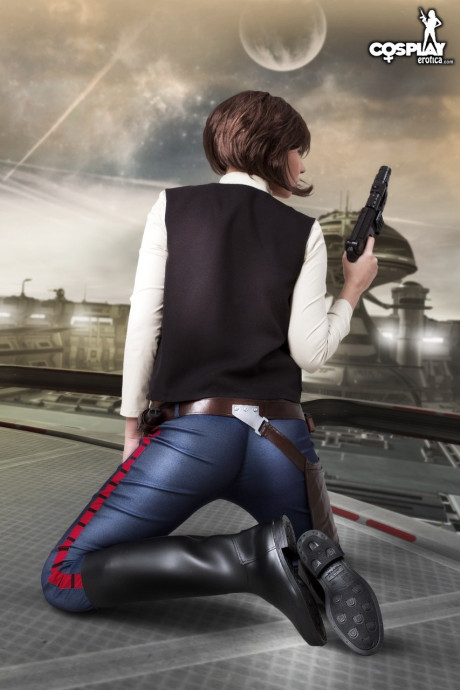 Ravishing brunette exposes her hard body during a cosplay scene