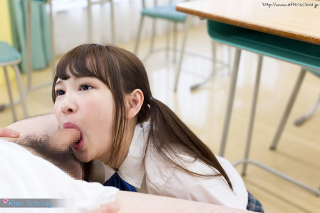 Tiny asian schoolgirl gets sperm on her tongue while sucking her teacher's dick