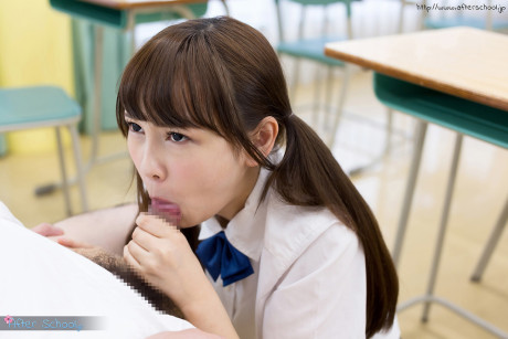 Tiny asian schoolgirl gets sperm on her tongue while sucking her teacher's dick
