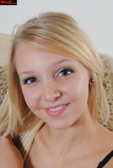 Young teenie blondie WouJ shows her stunning petite body in cute undergarment