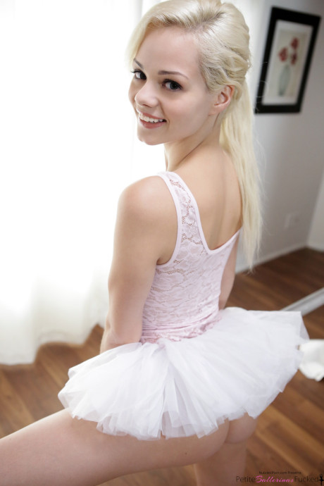Hot blondy petite teen Elsa Jean in ballet uniform spreading pussy close up