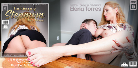Redheaded cougar Elena Torres has sexual intercourse with her young teenie stud