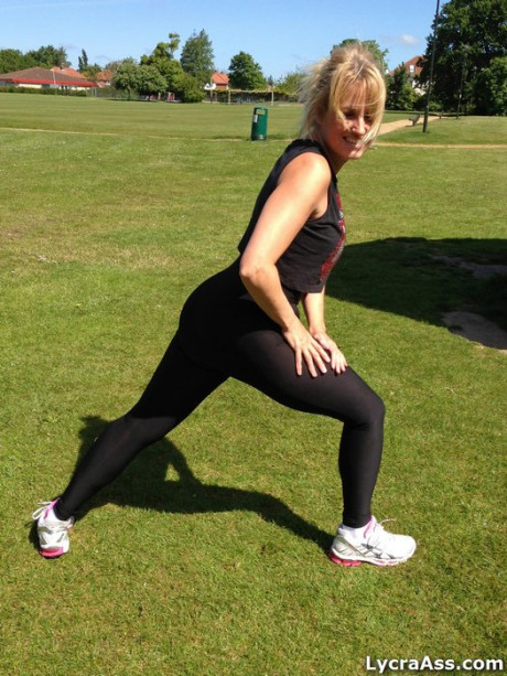 Fitness freak Daniella makes sure everyone notices her behind while exercising