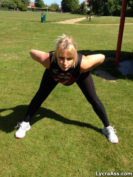 Fitness freak Daniella makes sure everyone notices her behind while exercising