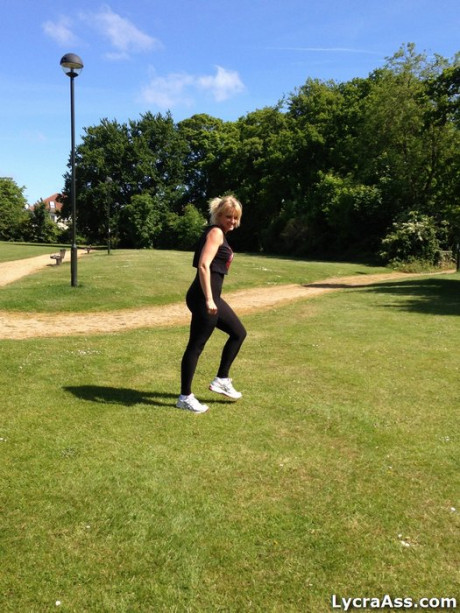 Fitness freak Daniella makes sure everyone notices her behind while exercising