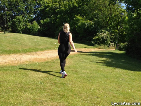 Fitness freak Daniella makes sure everyone notices her behind while exercising