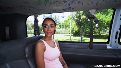 Ebony with massive titties Ariana Aimes hikes her skirt up & gets rammed in a van