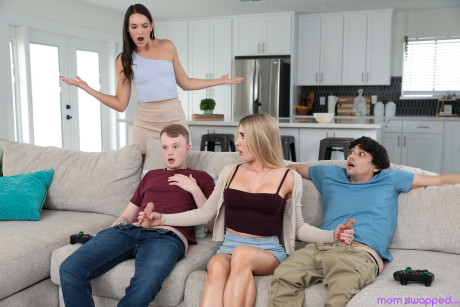 Sarah Taylor and Katrina Colt are hanging out with their stepsons, Jimmy