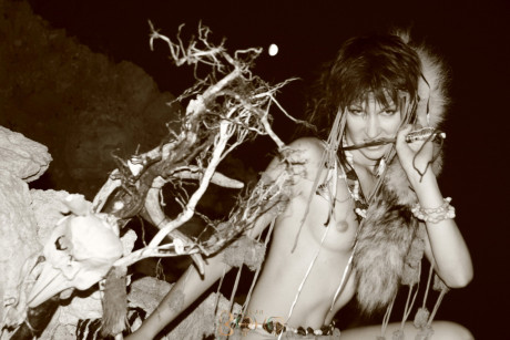 Native Indian babe flaunting her small boobies and hot pussy outdoors