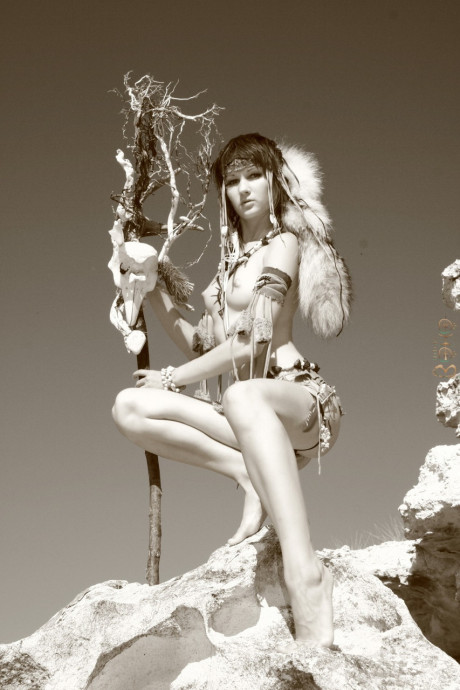 Native Indian babe flaunting her small boobies and hot pussy outdoors