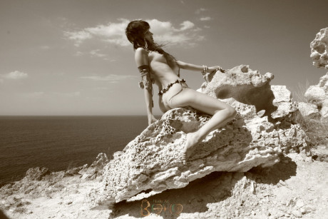 Native Indian babe flaunting her small boobies and hot pussy outdoors