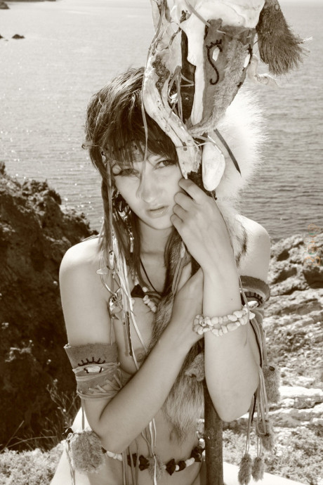 Native Indian babe flaunting her small boobies and hot pussy outdoors