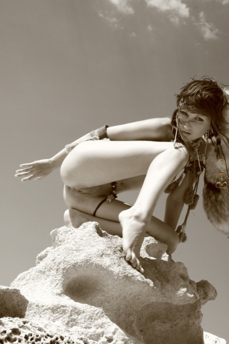 Native Indian babe flaunting her small boobies and hot pussy outdoors