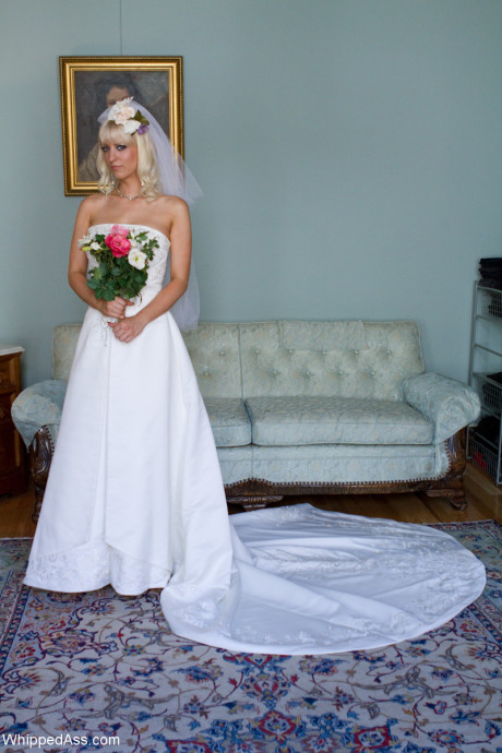 Attractive bride Cherry Torn teases in her wedding dress as her hot maids get drunk